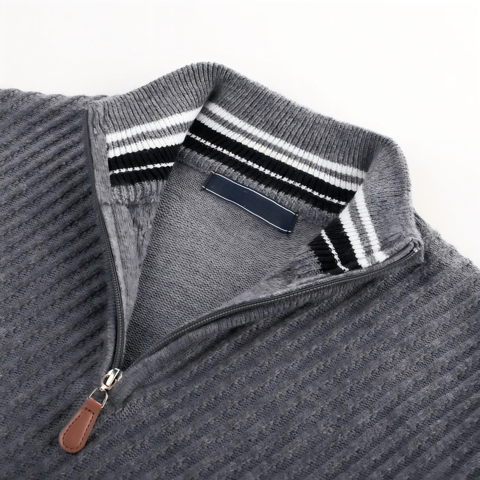 NEW🔥 Men's Zipper Pullover Sweater Casual Knit Sweater with Twill Texture