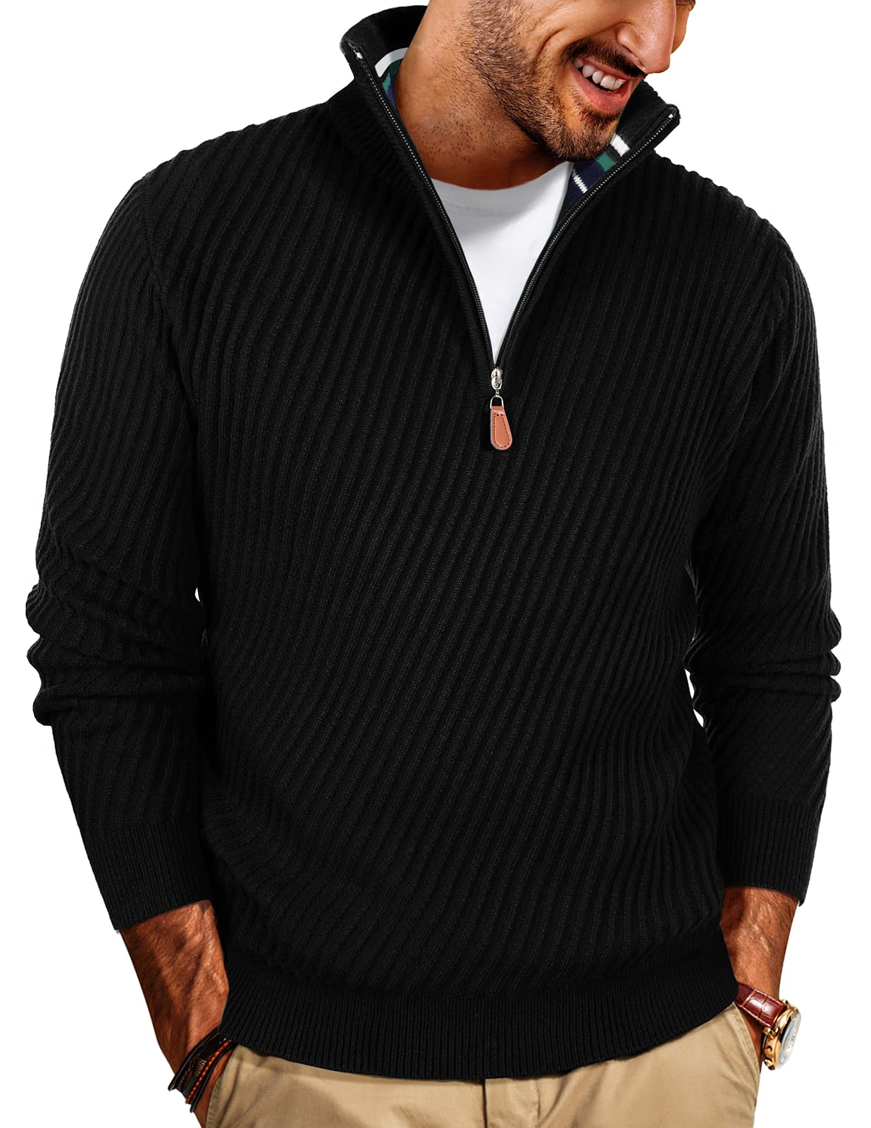 NEW🔥 Men's Zipper Pullover Sweater Casual Knit Sweater with Twill Texture
