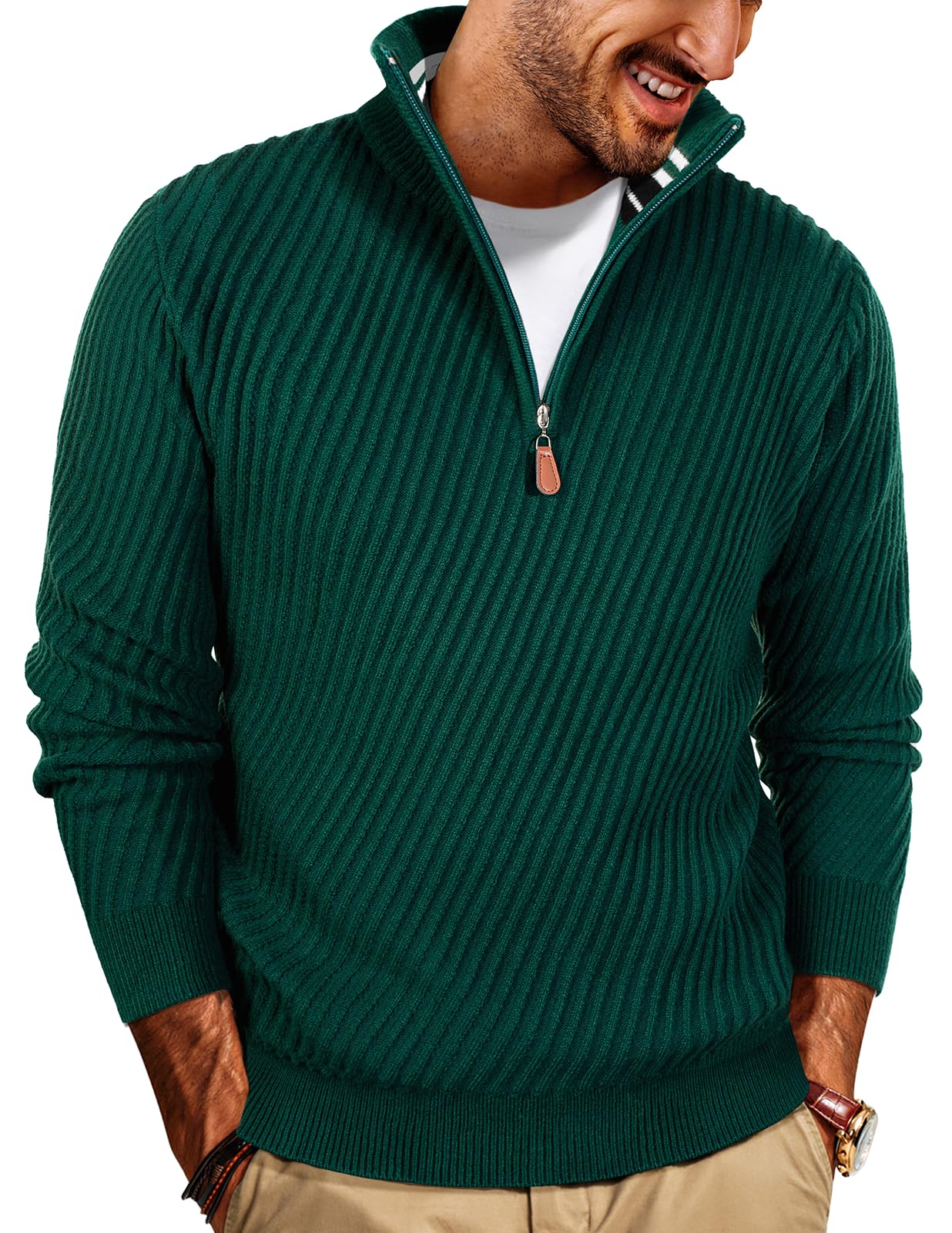 NEW🔥 Men's Zipper Pullover Sweater Casual Knit Sweater with Twill Texture